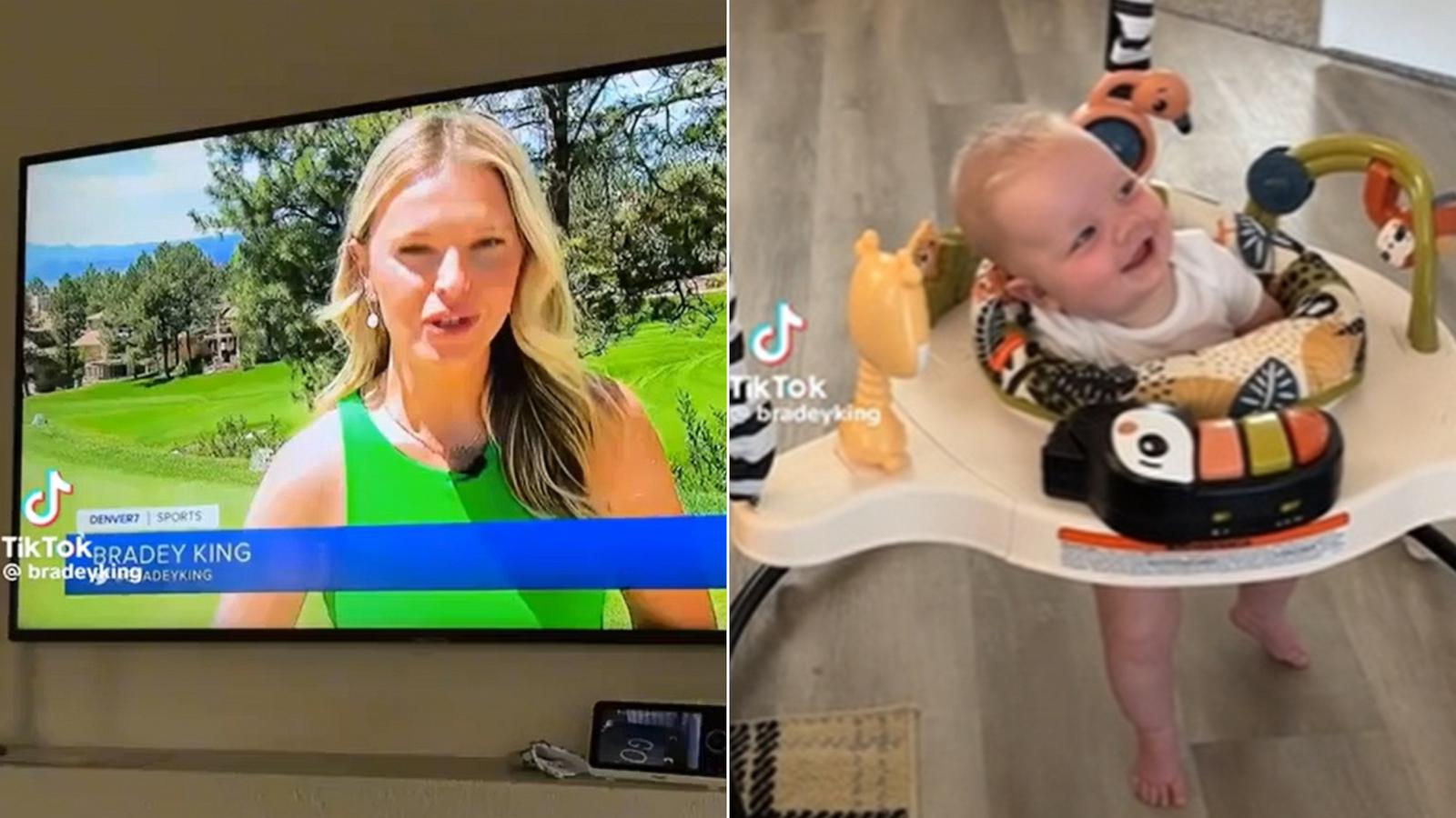 PHOTO: KMGH sports reporter Bradey King shared a video on social media of her 5-month-old daughter Goldie seeing her on TV for the first time.