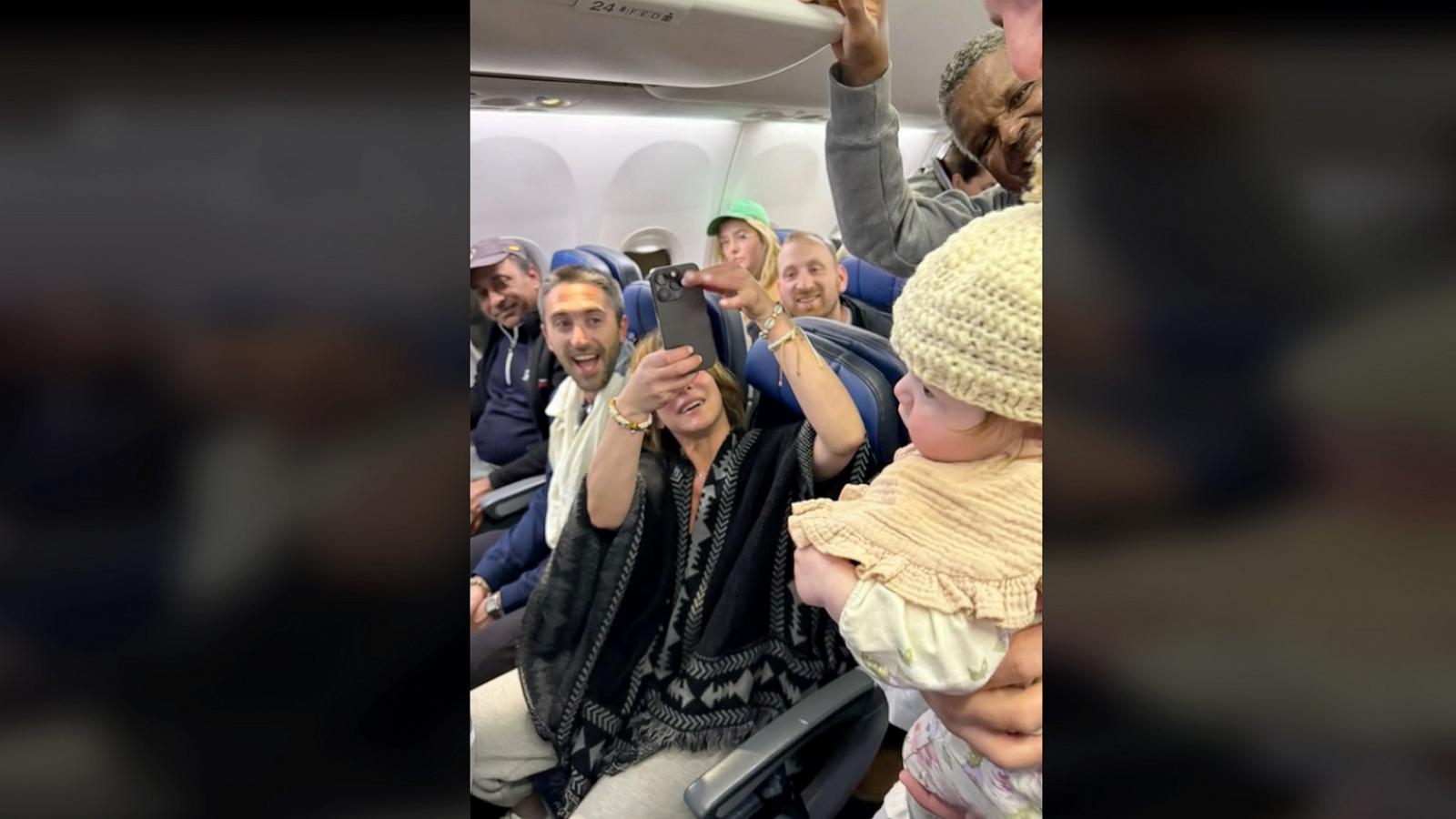 PHOTO: On a flight from Mexico to New Jersey, Meegan Rubin crocheted a hat for five-month-old Romey. Romey’s mom, Kelly Levine, shared a video of what happened on TikTok, which has since gone viral.