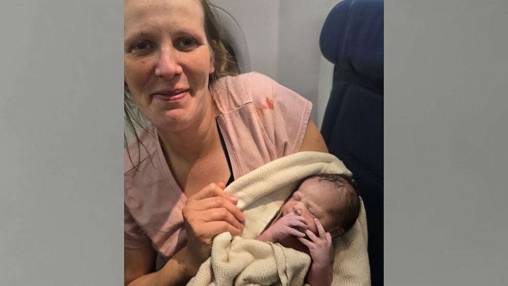 PHOTO: Sheryl Collis shared a photo of her granddaughter, who was born on April 24, 2026, during a Delta flight from Atlanta to Portland, Oregon.