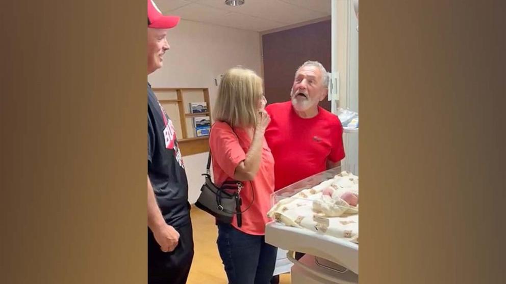 PHOTO: Reagin Conley's grandfather was caught on camera reacting to learning his great-grandson Teddy, Conley's son, was named after him.