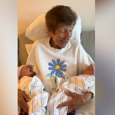 PHOTO: Alexa Caradimitropoulo shared on TikTok the moment her 100-year-old grandmother met her twin great-grandsons.