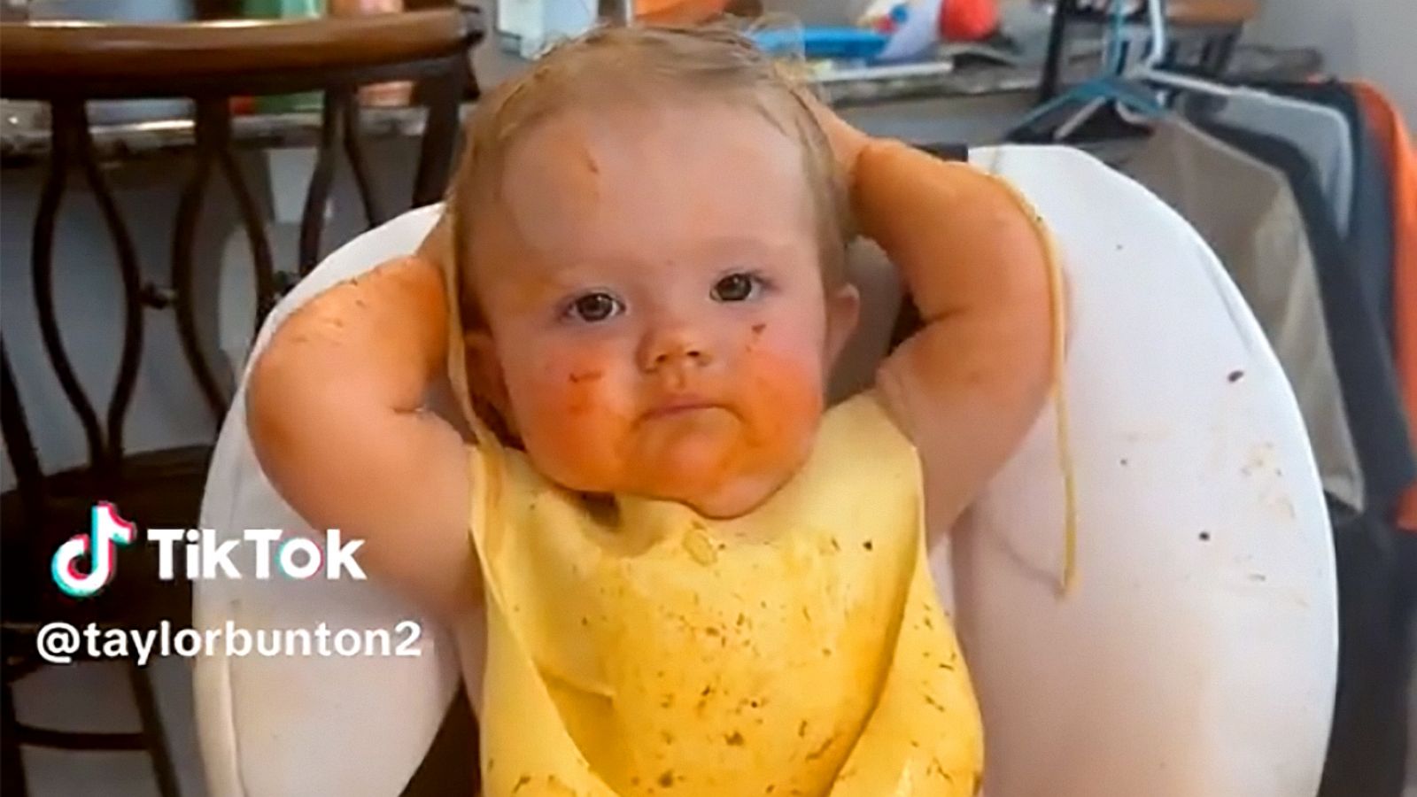 Mom's funny TikTok shows why baby's spaghetti night falls on dad's ...