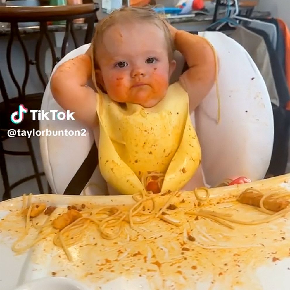 Mom's funny TikTok shows why baby's spaghetti night falls on dad's ...