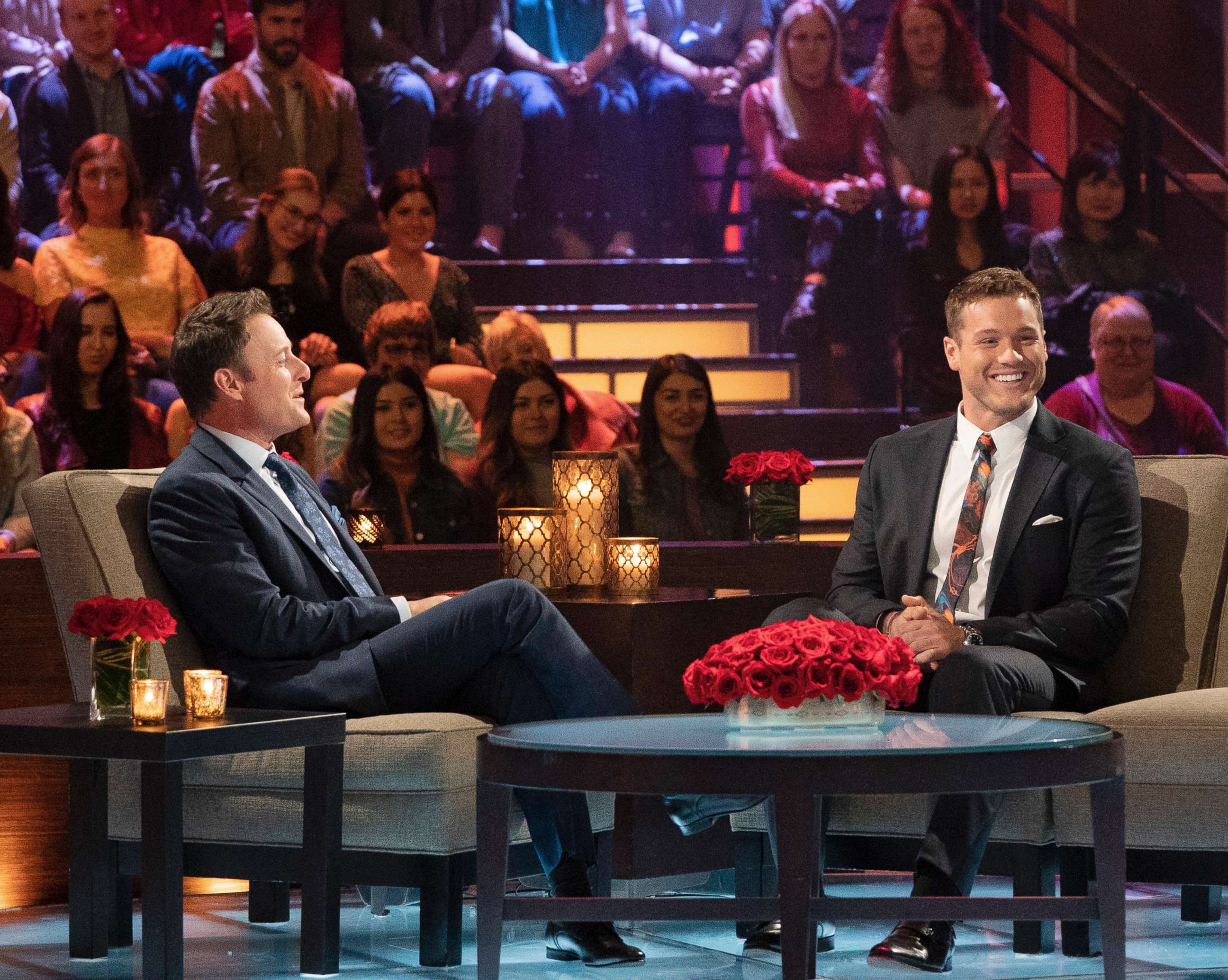 PHOTO: Chris Harrison (left) and Colton Underwood appear on an episode of "The Bachelor."