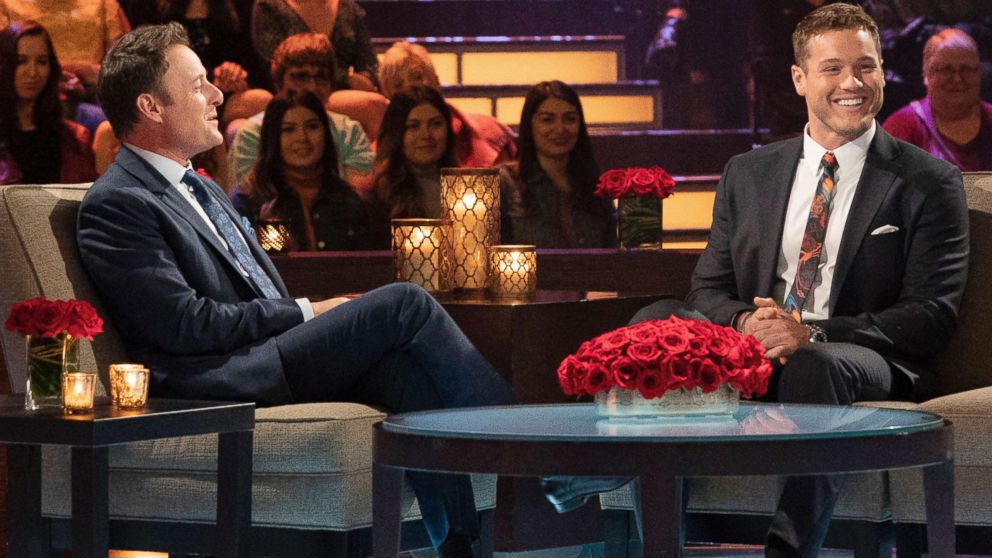 PHOTO: Chris Harrison (left) and Colton Underwood appear on an episode of "The Bachelor."