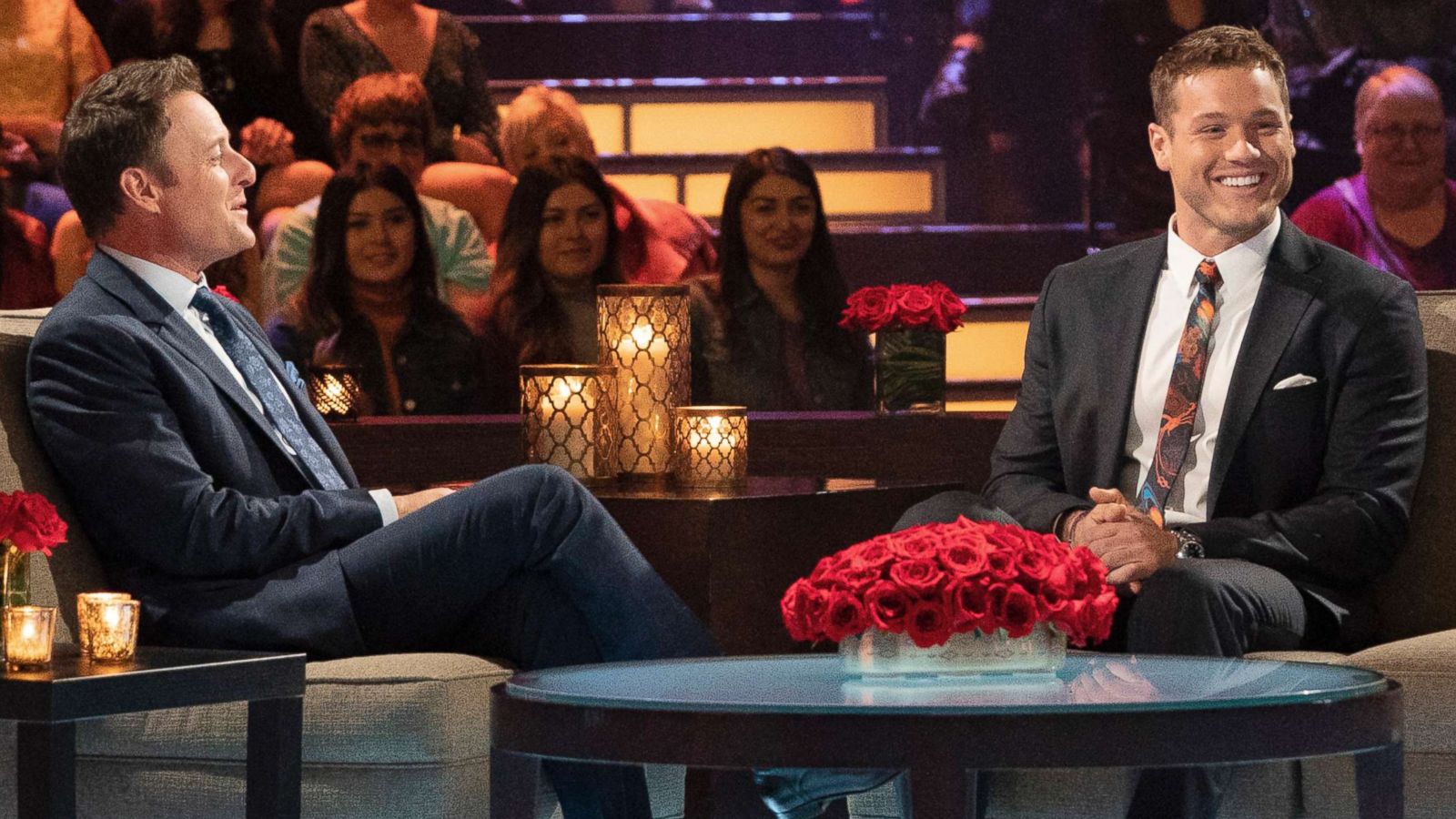 PHOTO: Chris Harrison (left) and Colton Underwood appear on an episode of "The Bachelor."