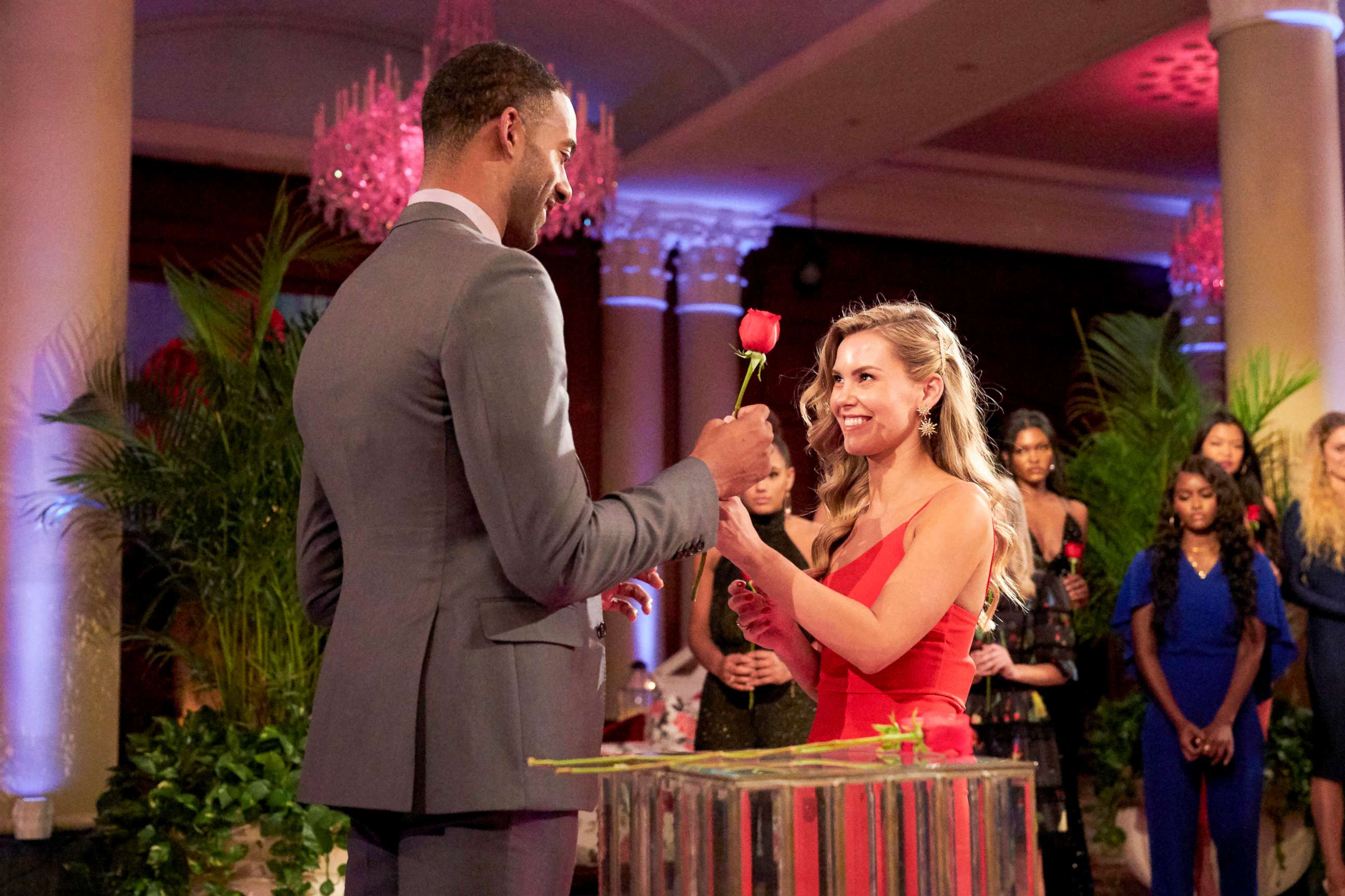 PHOTO: Matt James gives Anna a rose during a scene from "The Bachelor."