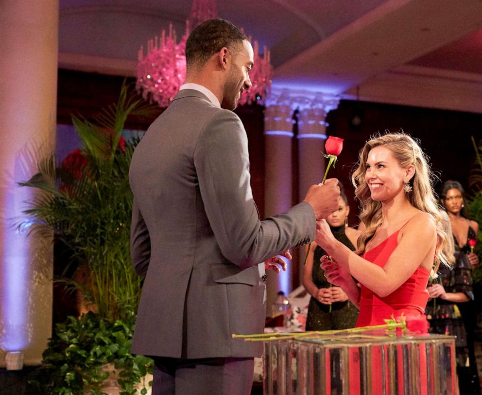 PHOTO: Matt James gives Anna a rose during a scene from "The Bachelor."