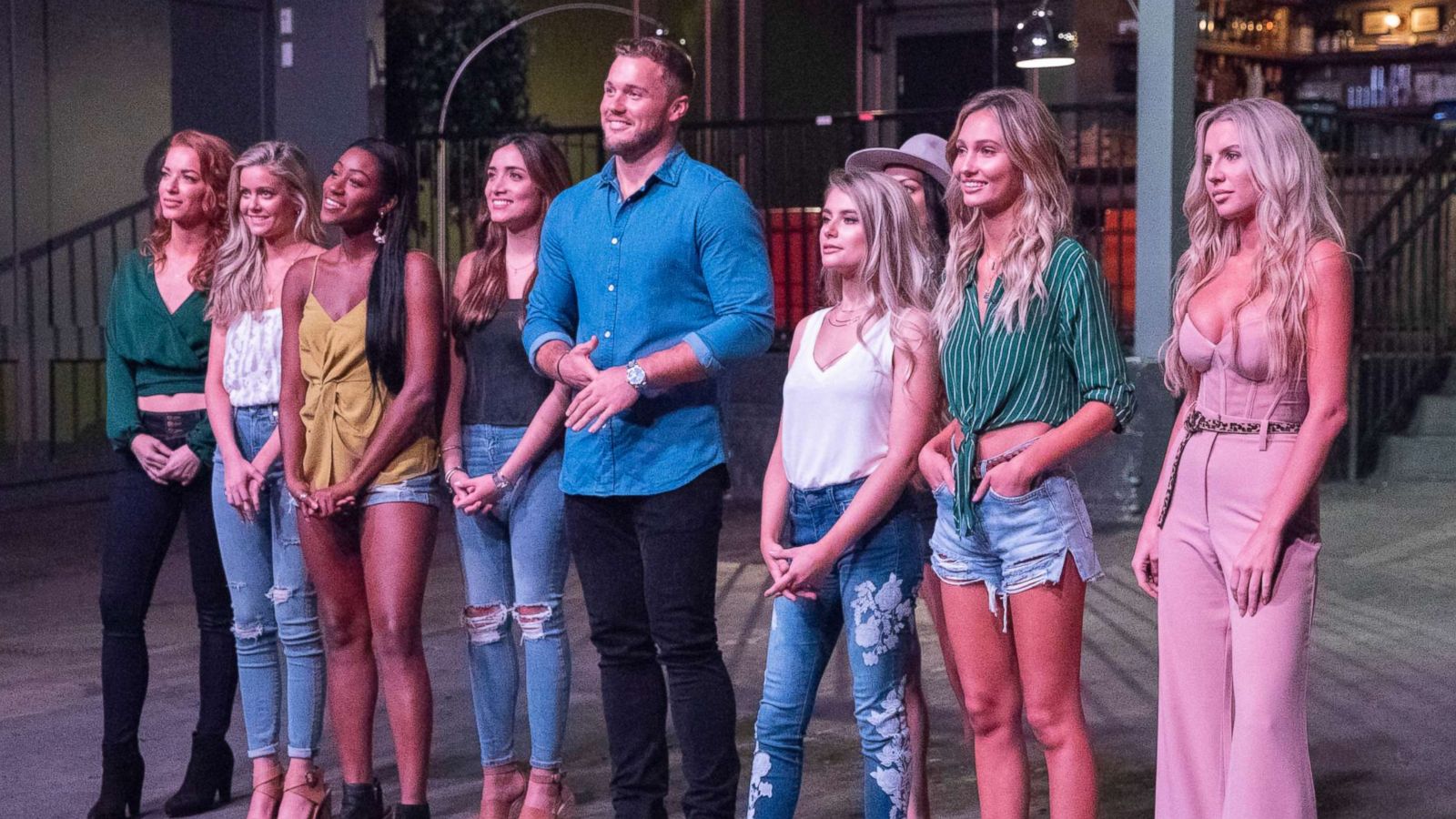 PHOTO: Colton Underwood stands with a group of contestants on ABC's, "The Bachelor," that aired on Jan. 14, 2019.