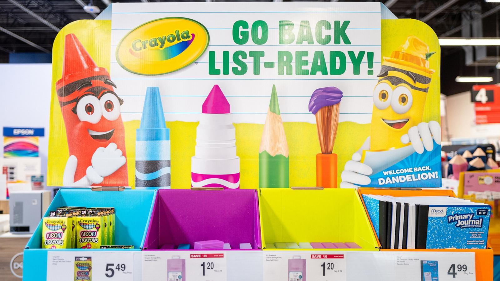 PHOTO: School supplies are displayed on shelves at an Office Depot on June 22, 2026 in Cedar Park, Texas.