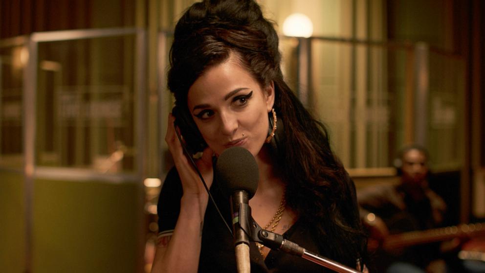 PHOTO: This image released by Focus Features shows Marisa Abela as Amy Winehouse in a scene from "Back to Black." 