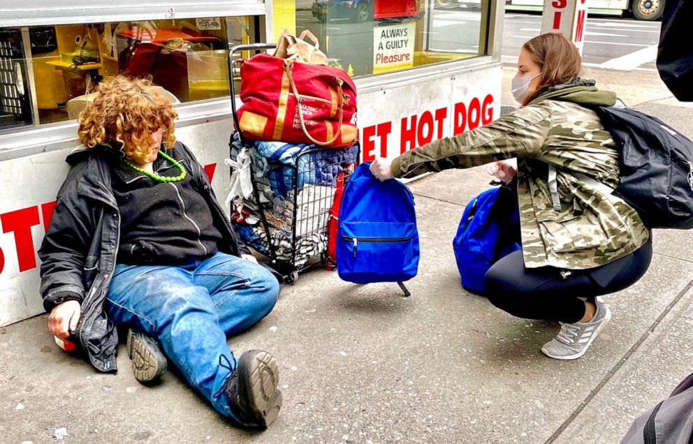 PHOTO: Jeffrey Newman and a handful of volunteers with Backpacks For The Street, pictured in an undated handout photo, drive around New York City's boroughs to find homeless residents in need of hygienic supplies.