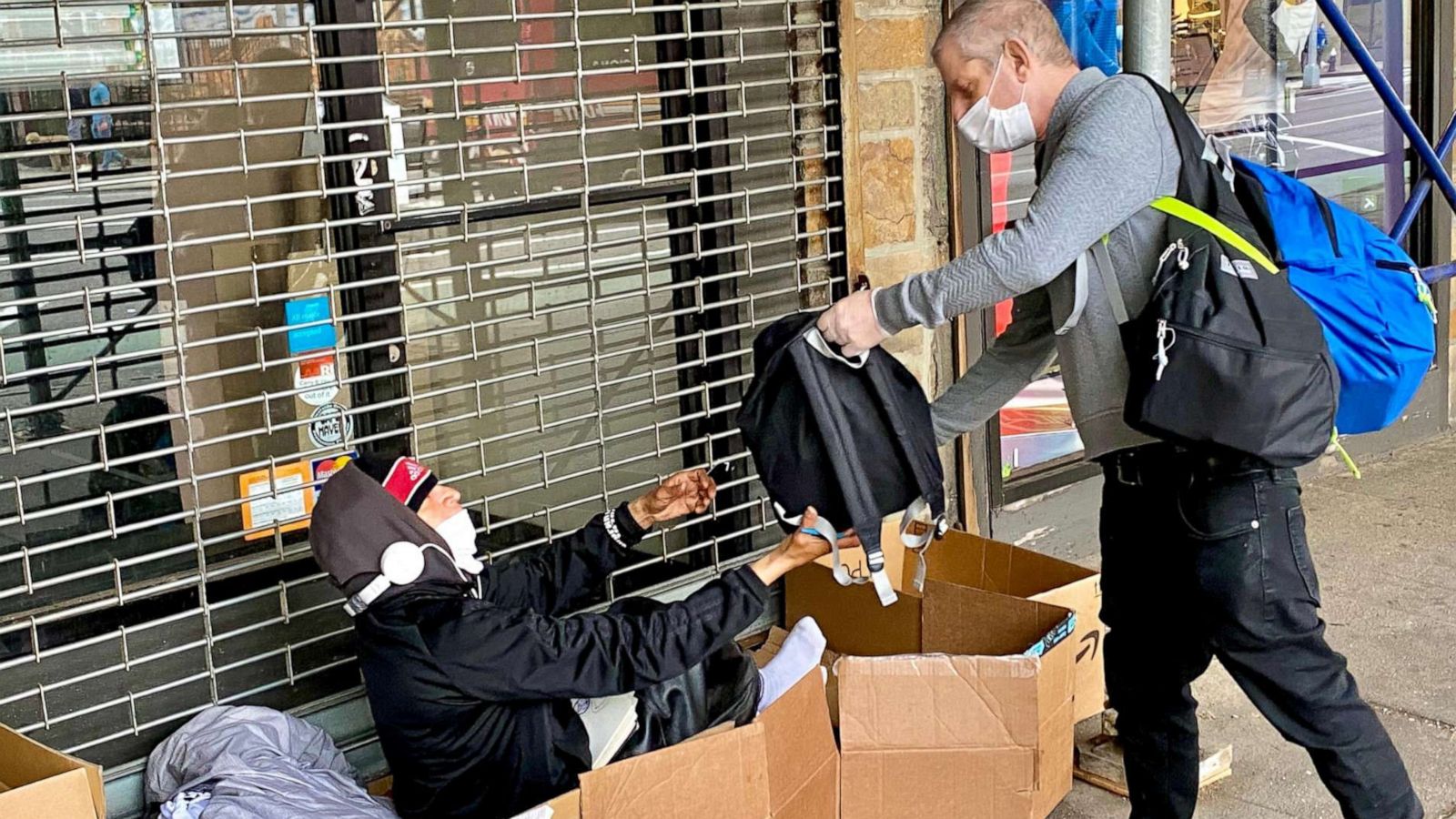 PHOTO: Jeffrey Newman and a handful of volunteers with Backpacks For The Street, pictured in an undated handout photo, drive around New York City's boroughs to find homeless residents in need of hygienic supplies.