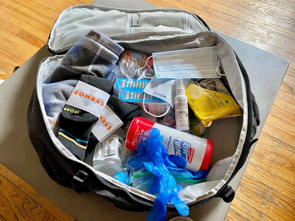 PHOTO: A backpack of supplies from Backpacks For The Streets includes clean socks, antibacterial wipes, masks, gloves, hand sanitizer and other items.