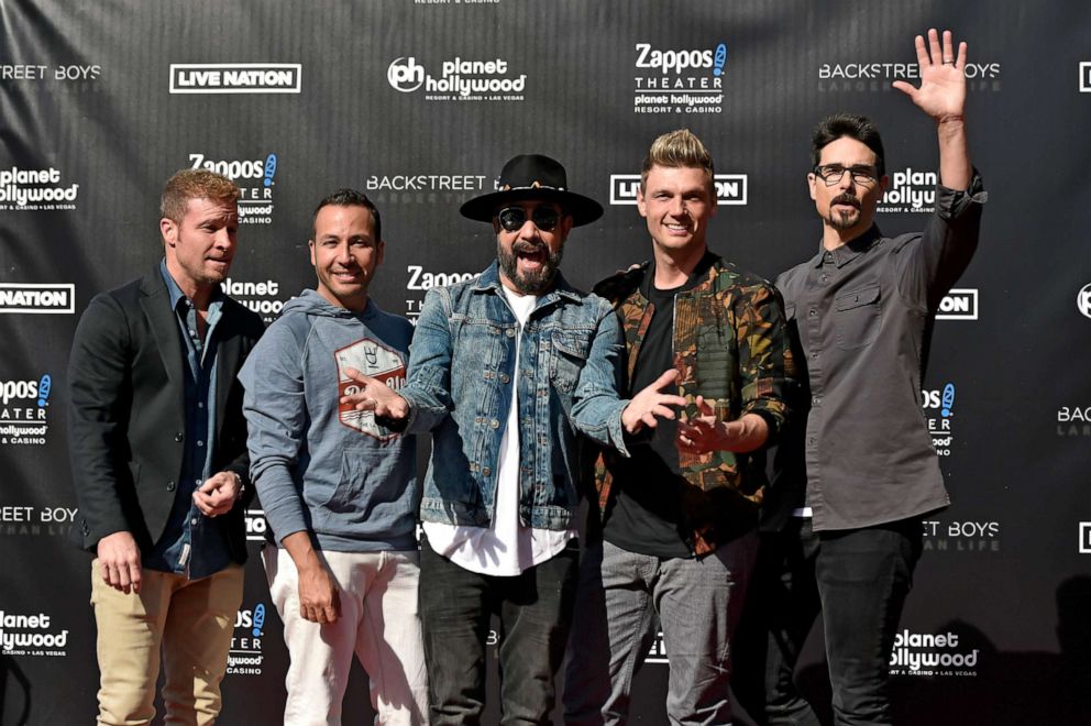 PHOTO: In this April 12, 2019, file photo, Brian Littrell, Howie Dorough, AJ McLean, Nick Carter and Kevin Richardson of the Backstreet Boys attend a handprint ceremony celebrating their residency at Planet Hollywood Resort & Casino in Las Vegas.