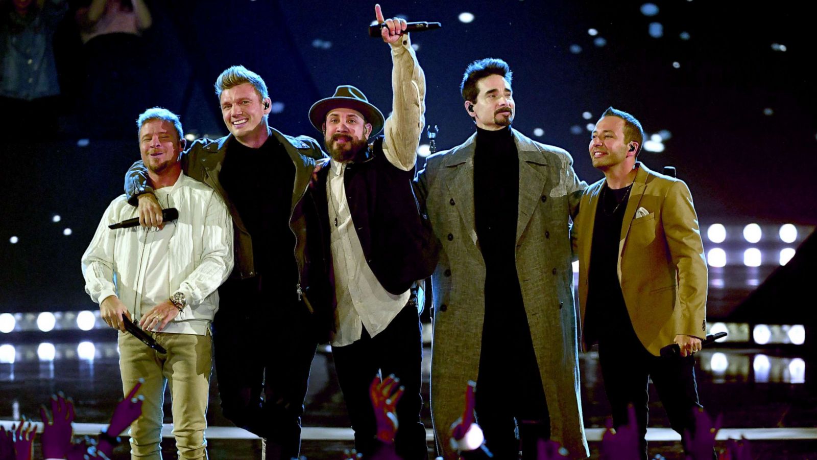 PHOTO: Brian Littrell, Nick Carter, AJ McLean, Kevin Richardson, and Howie Dorough of Backstreet Boys appear at the Microsoft Theater on March 14, 2019, in Los Angeles.