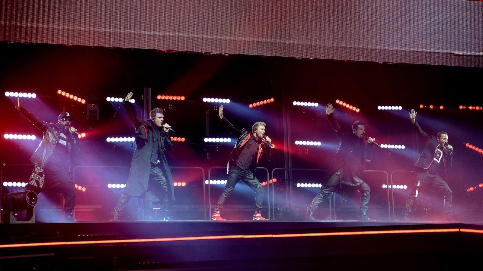 PHOTO: A.J. McLean, Nick Carter, Brian Littrell, Kevin Richardson and Howie Dorough from the Backstreet Boys band perform on stage at Altice Arena, May 11, 2019, in Lisbon, Portugal.