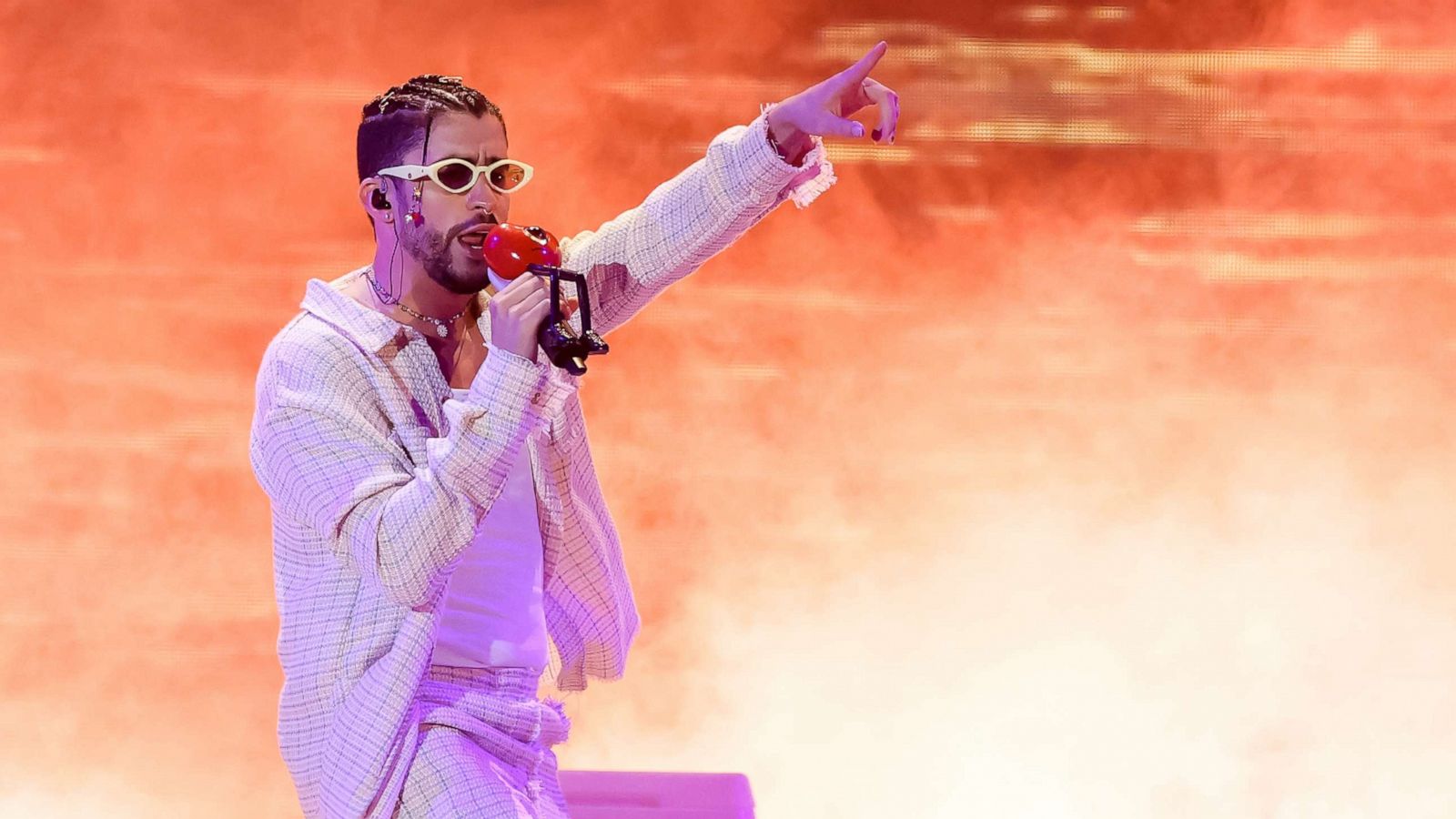 PHOTO: In this Aug. 12, 2022, file photo, Bad Bunny performs on stage during his World's Hottest Tour at Hard Rock Stadium in Miami Gardens, Fla.