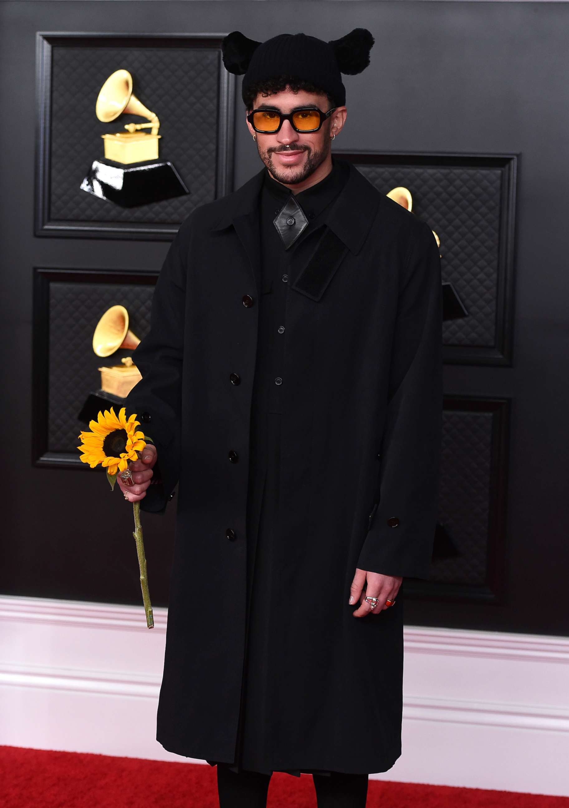 PHOTO: Bad Bunny arrives at the 63rd annual Grammy Awards at the Los Angeles Convention Center, March 14, 2021.