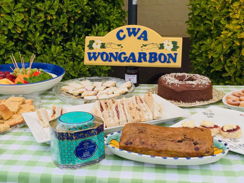 PHOTO: Food, including banana cake made by Meghan, Duchess of Sussex, is displayed as Britain's Prince Harry and Meghan visit the Woodley family at Mountain View Farm in Dubbo, Australia, Oct. 17, 2018.