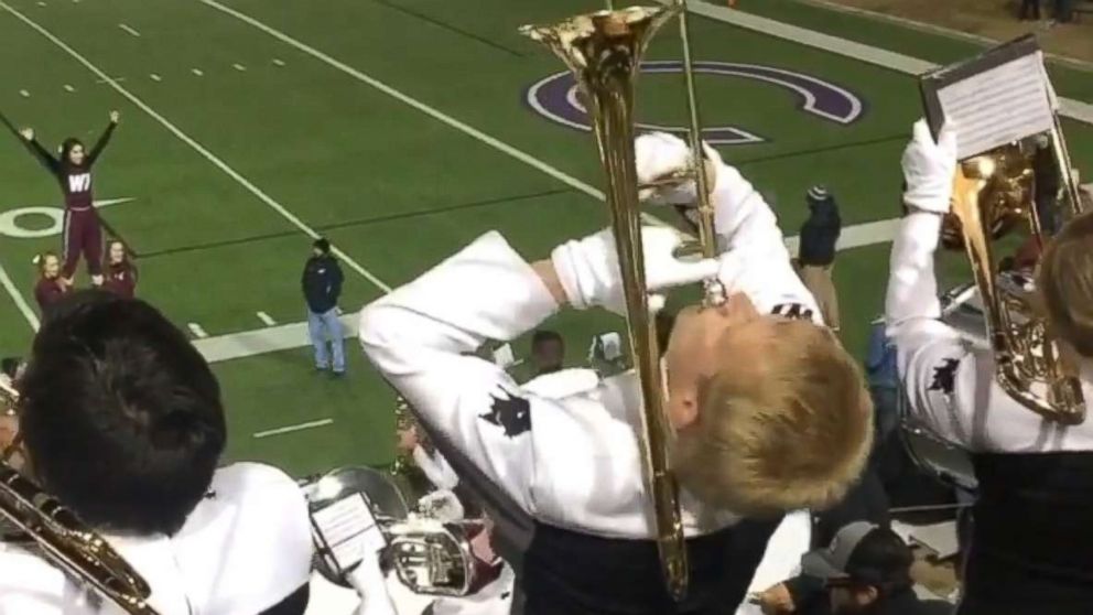 PHOTO: West Texas A&M University student William Delph, 20, was captured on Nov. 3 as he showed off his enthusiasm while playing the trombone.