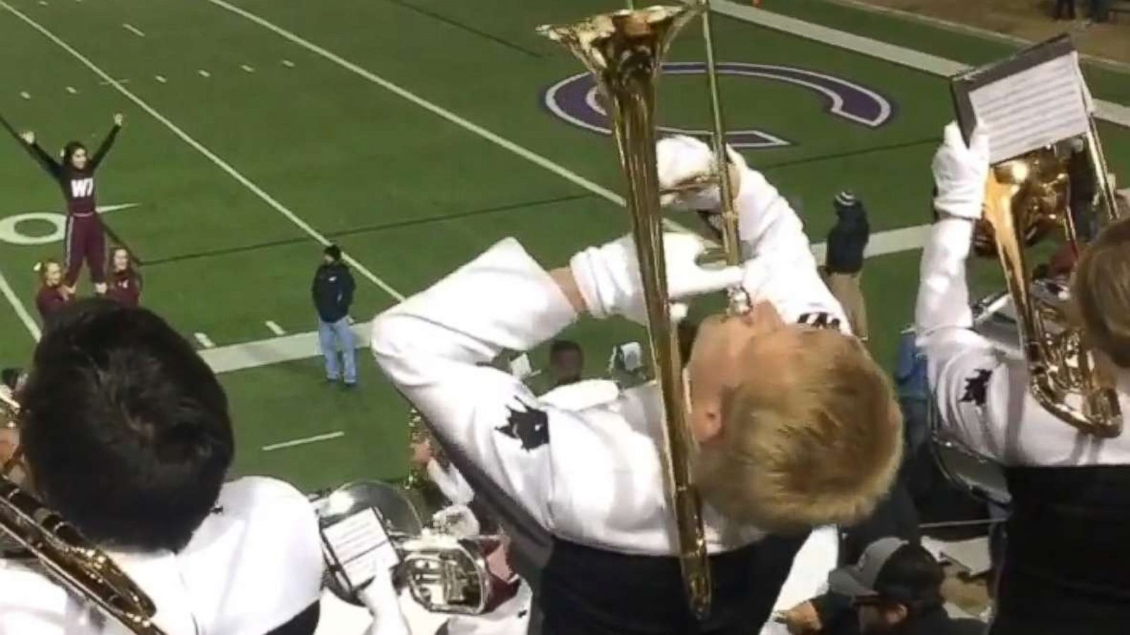 PHOTO: West Texas A&M University student William Delph, 20, was captured on Nov. 3 as he showed off his enthusiasm while playing the trombone.