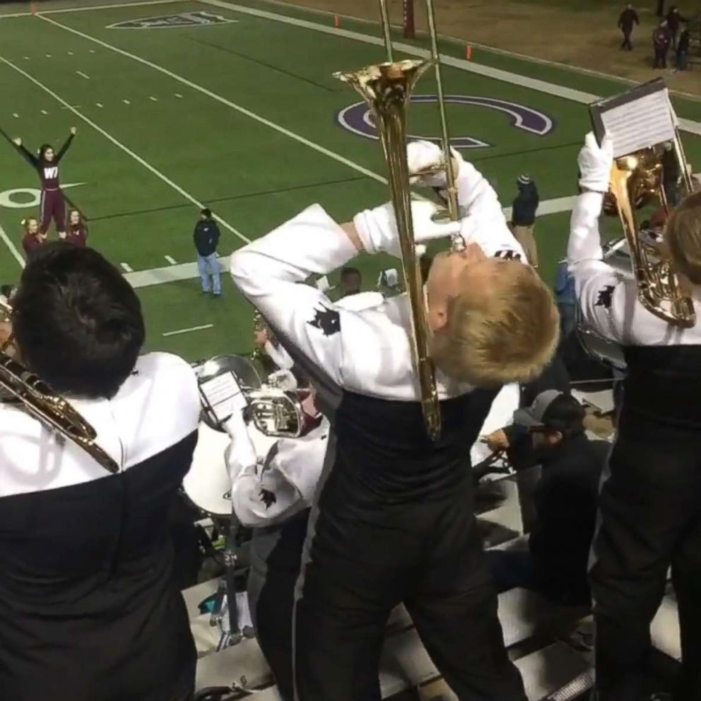 PHOTO: West Texas A&M University student William Delph, 20, was captured on Nov. 3 as he showed off his enthusiasm while playing the trombone.