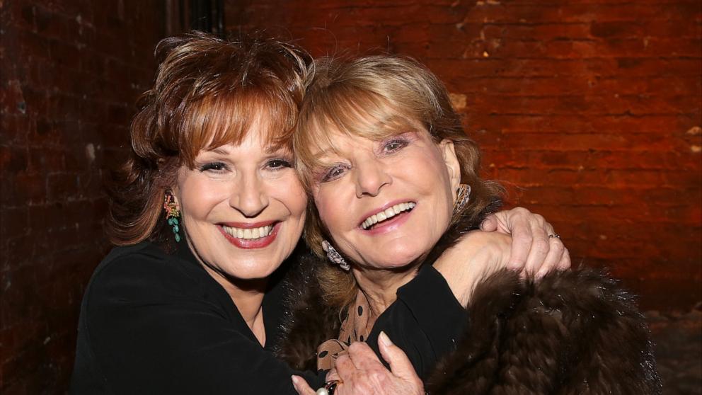PHOTO: Joy Behar and Barbara Walters backstage after the Off-Broadway Opening Night of Joy Behar's 'Me, My Mouth & I' at Cherry Lane Theatre, Nov. 23, 2014, in New York.