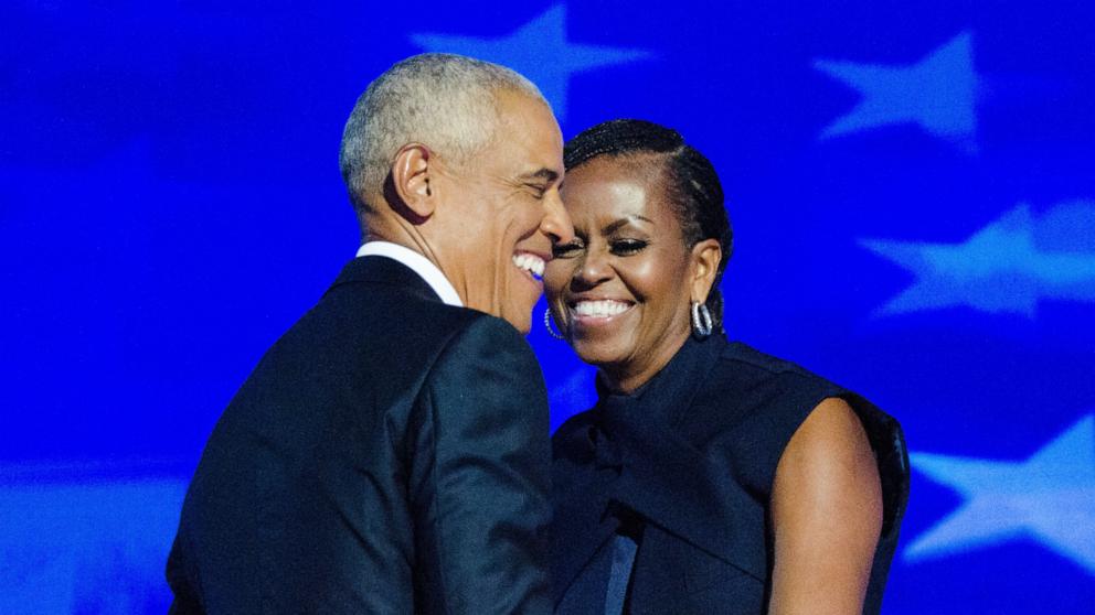 PHOTO: Former President Barack Obama and Michelle Obama attend the 2024 Democratic National Convention in Chicago, Illinois, August 20, 2024.