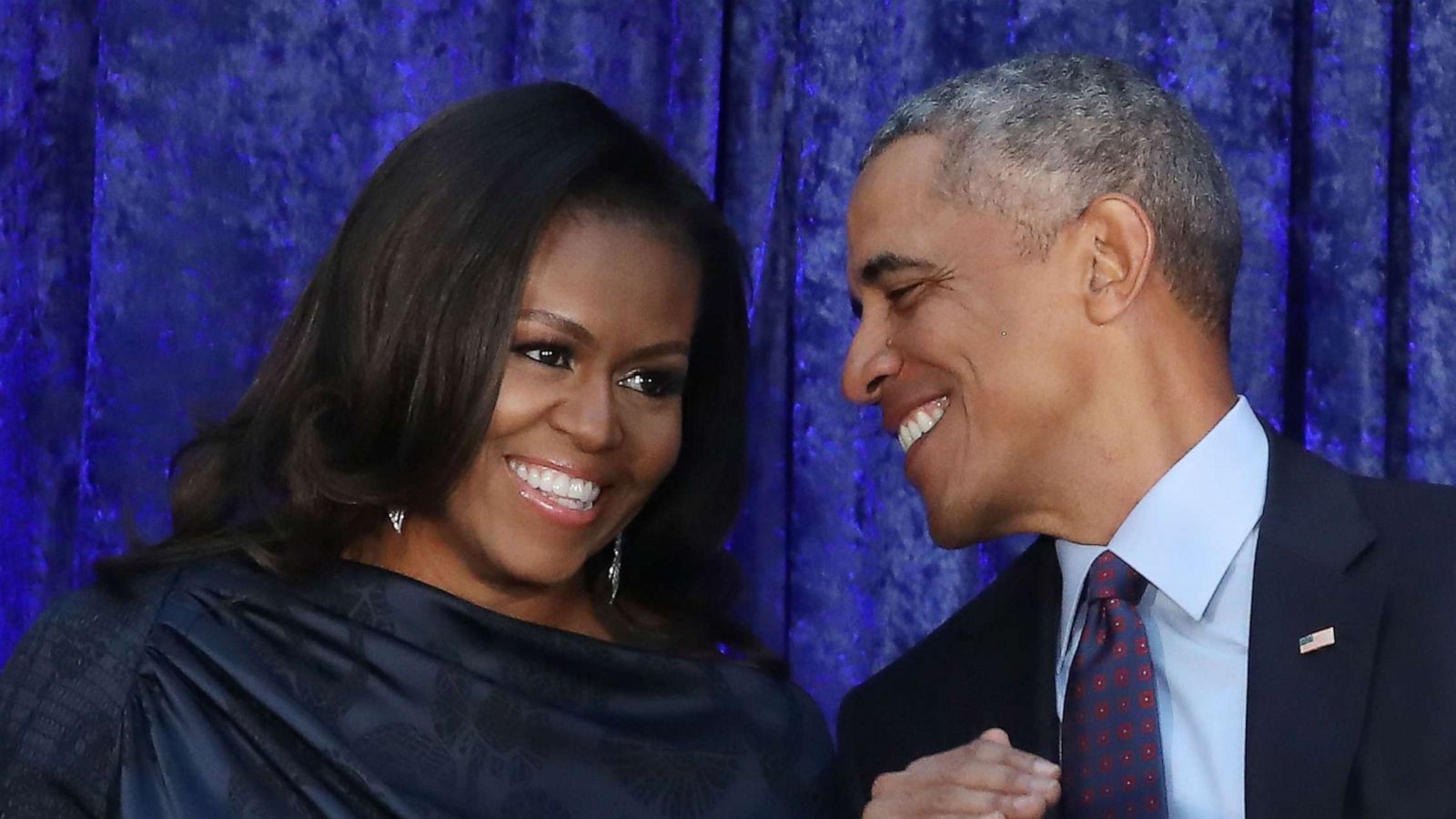 PHOTO: Former President Barack Obama and former first lady Michelle Obama smile during an unveiling ceremony for their official portraits at the Smithsonian's National Portrait Gallery, on Feb. 12, 2018, in Washington.