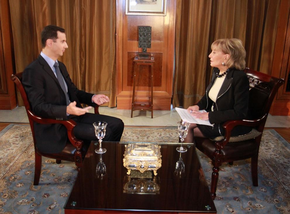 PHOTO: Syrian President Bashar Al-Assad sat down with Barbara Walters for his first exclusive on-camera interview with an American journalist since the uprising in Syria began last March, on Dec. 4, 2011.