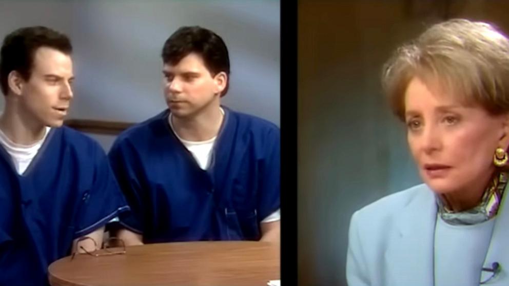 PHOTO: This screen grab from the trailer for "Barbara Walters Tell Me Everything" shows Barbara Walters interviewing the Menendez Brothers in 1996.