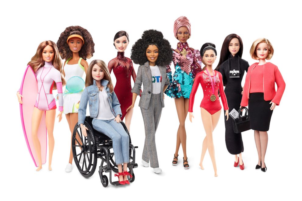 PHOTO: Maya Gabiera, Naomi Osaka, Kristina Vogel, Tessa Virtue, Yara Shahidi, Adwoa Aboah, Dipa Karmakar, Chen Man and Ita Buttrose all received their own Barbie dolls in celebration of Barbie's 60th anniversary.