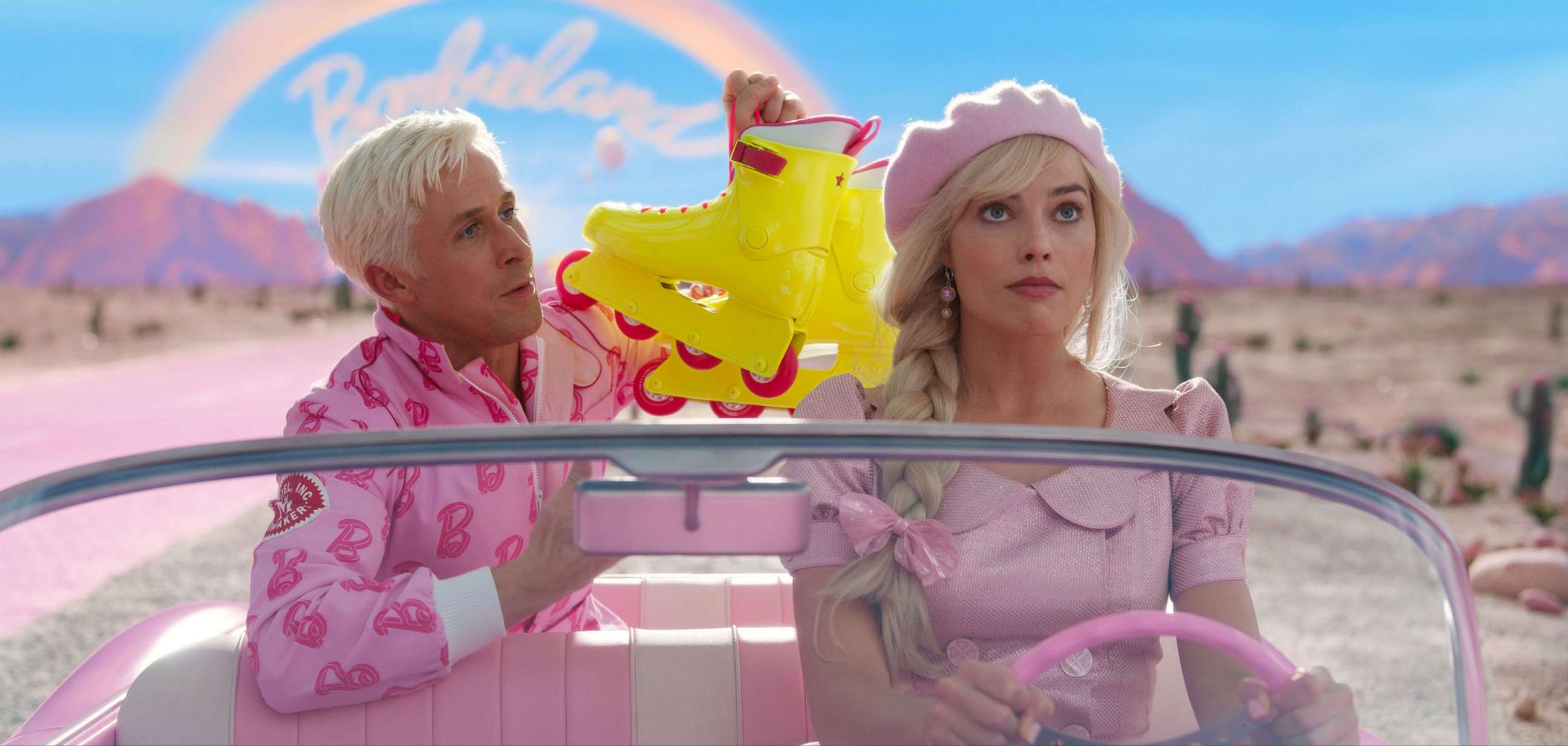 PHOTO: Ryan Gosling as Ken and Margot Robbie as Barbie as shown in a scene from Warner Bros. Pictures' "Barbie."