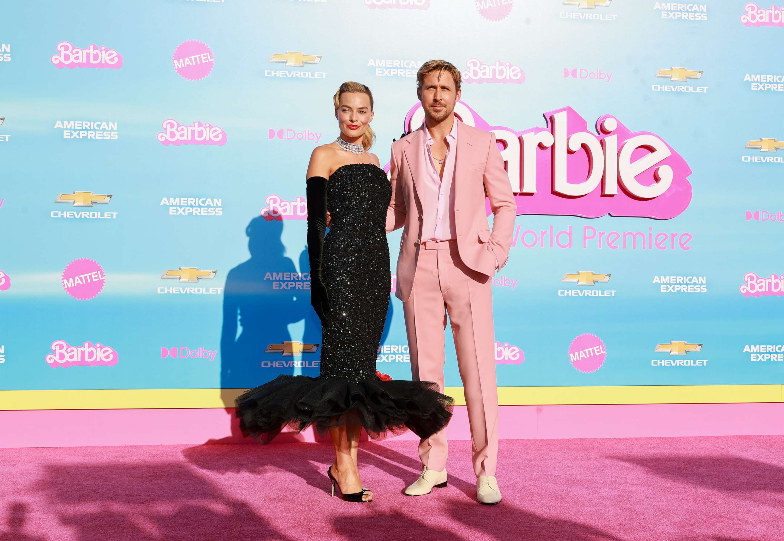PHOTO: LMargot Robbie and Ryan Gosling attend the world premiere of "Barbie" at Shrine Auditorium and Expo Hall on July 9, 2023 in Los Angeles.
