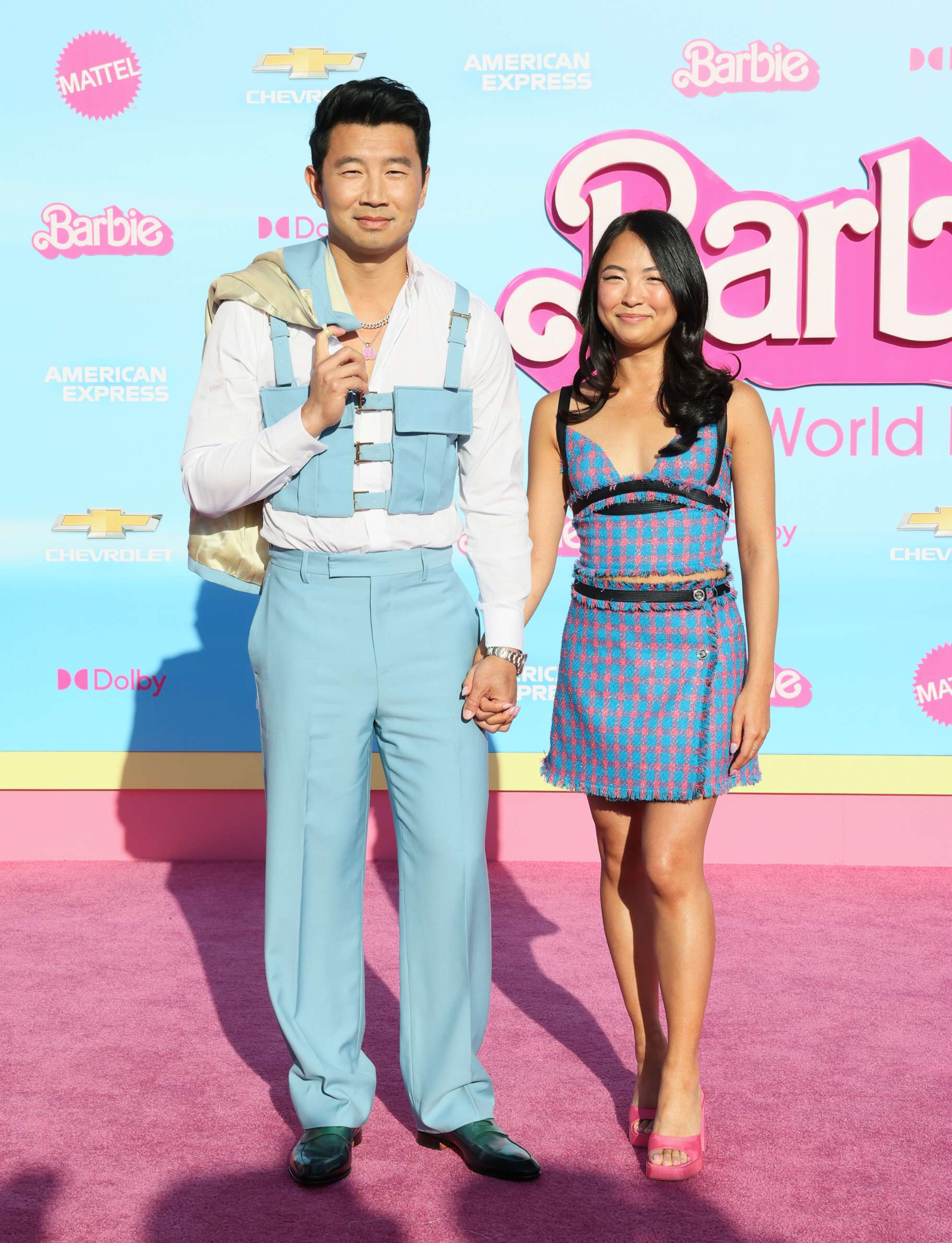 PHOTO: Simu Liu and Allison Hsu attend the World Premiere of "Barbie" at Shrine Auditorium and Expo Hall on July 9, 2023 in Los Angeles.