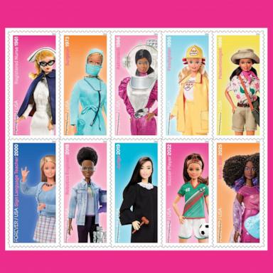 PHOTO: The U.S. Postal Service announced a new set of Barbie stamps featuring Barbie dolls, dressed in outfits depicting ten different careers.