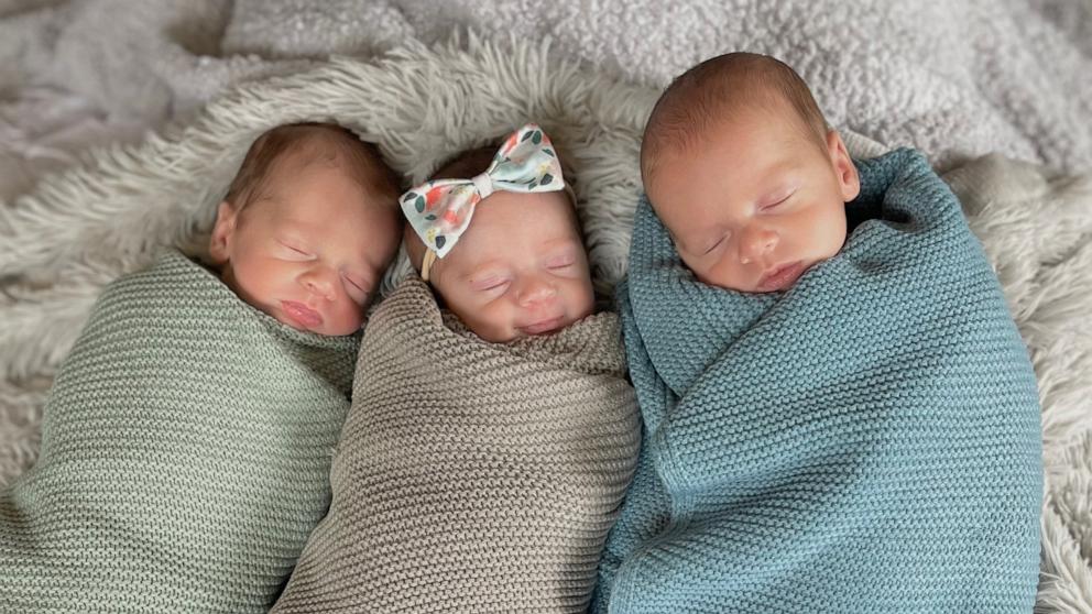 PHOTO: Birdie, Bronc and Barnett Crawford were born after 32 weeks and 5 days on April 4.