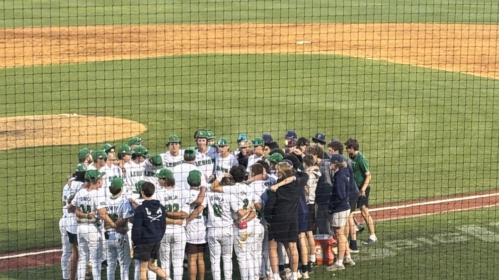 PHOTO: The baseball team at Legion Collegiate Academy in Rock Hill, South Carolina, offered an emotional send-off for its senior players on May 5, 2025.1