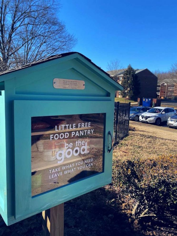 PHOTO: Amber and Sterling Marchand's Be The Good Project is posting little free food pantries around the Alexandra, Virginia, area.