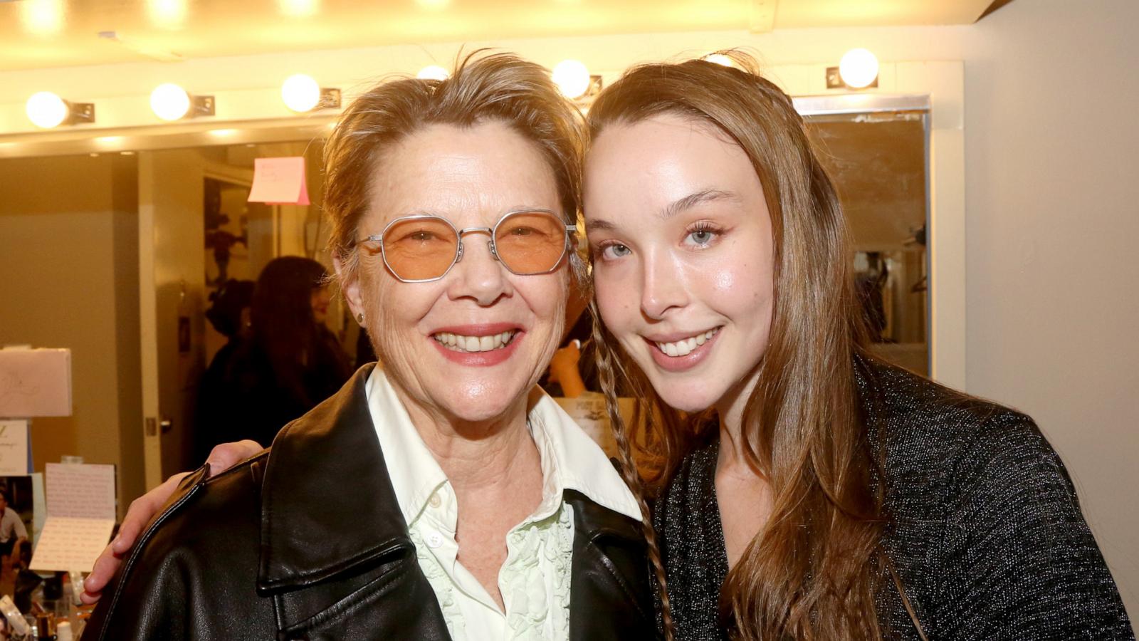 PHOTO: Annette Bening and daughter Ella Beatty pose backstage at the hit play "Appropriate" on Broadway at The Belasco Theatre, March 26, 2024, in New York.