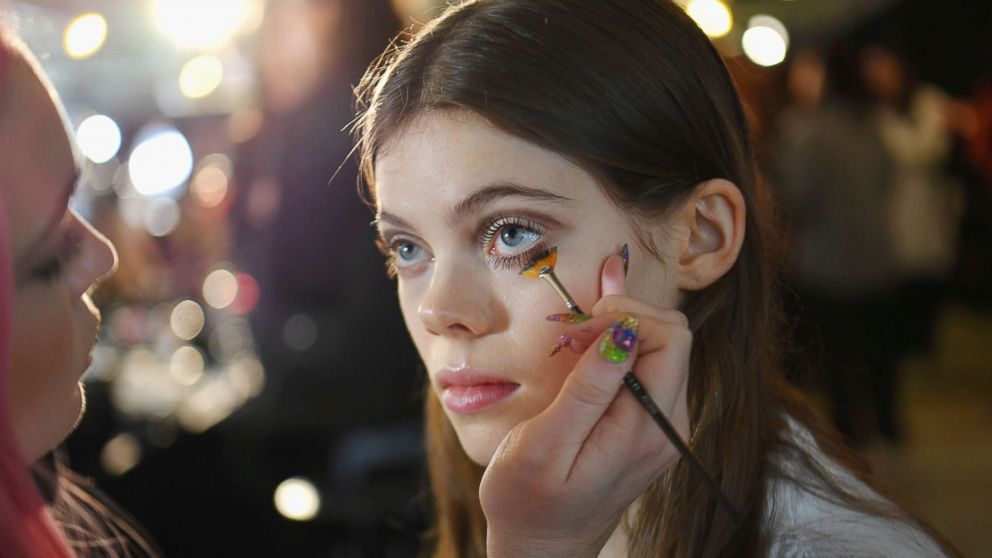 A model gets a last touch of make-up backstage before the Longchamp Fall/Winter 2019 show during New York Fashion Week on Feb. 9, 2019, in New York City.