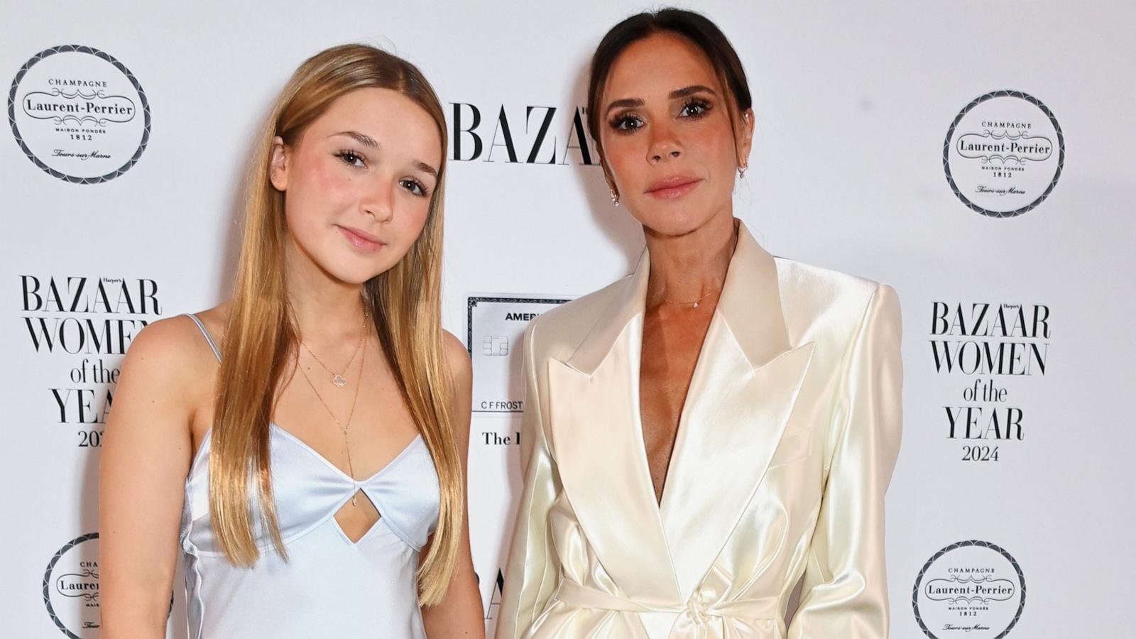 PHOTO: Harper Beckham and Victoria Beckham attend the 2024 Harper's Bazaar Women of the Year Awards, held in partnership with The Platinum Card by American Express, at Claridge's Hotel on Nov. 5, 2024 in London.