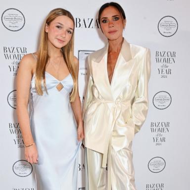 PHOTO: Harper Beckham and Victoria Beckham attend the 2024 Harper's Bazaar Women of the Year Awards, held in partnership with The Platinum Card by American Express, at Claridge's Hotel on Nov. 5, 2024 in London.