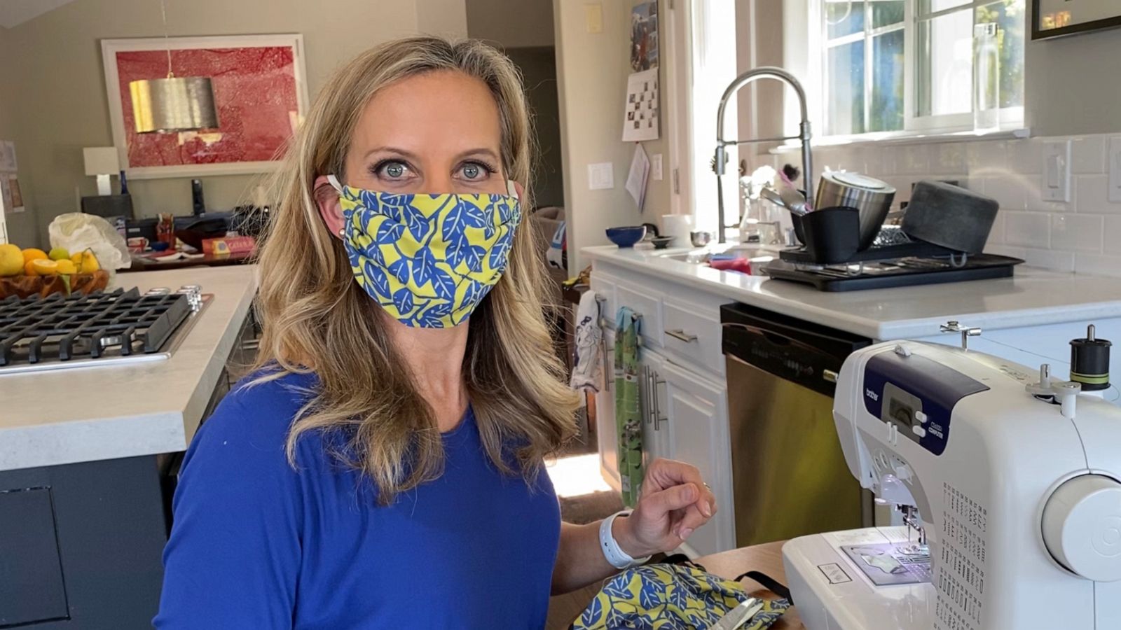 PHOTO: Becky Worley wears a DIY face mask that many can make to protect their face during coronavirus.