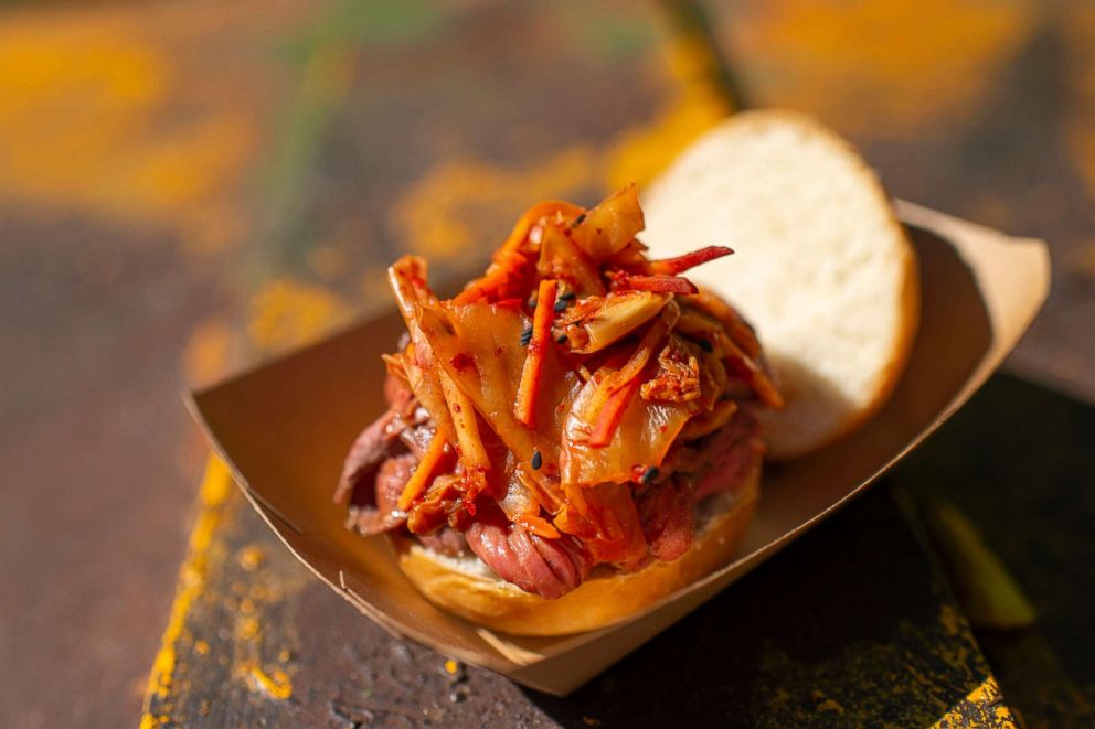 PHOTO: Caravan Road Korean Fiery Beef Sliders Sliders from Smiling Crocodile at Disney’s Animal Kingdom Theme Park.