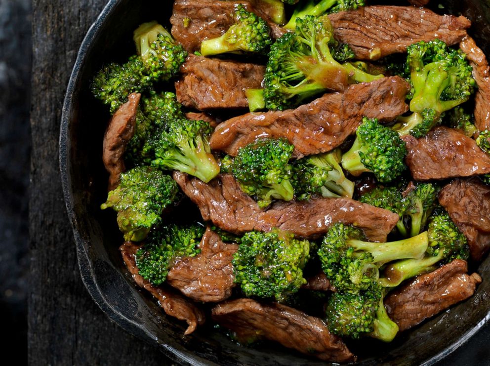 PHOTO: Beef stir fry with broccoli in a skillet.