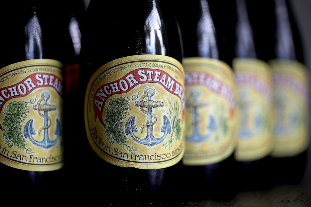 PHOTO: Bottles of Anchor Steam beer are displayed on Aug. 3, 2017 in San Anselmo, Calif.