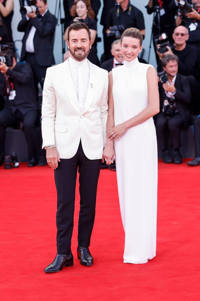 PHOTO: Justin Theroux, left, and Nicole Brydon Bloom attend the premiere of the film 'Beetlejuice Beetlejuice' and the opening ceremony of the 81st edition of the Venice Film Festival, Aug. 28, 2024, in Venice, Italy.