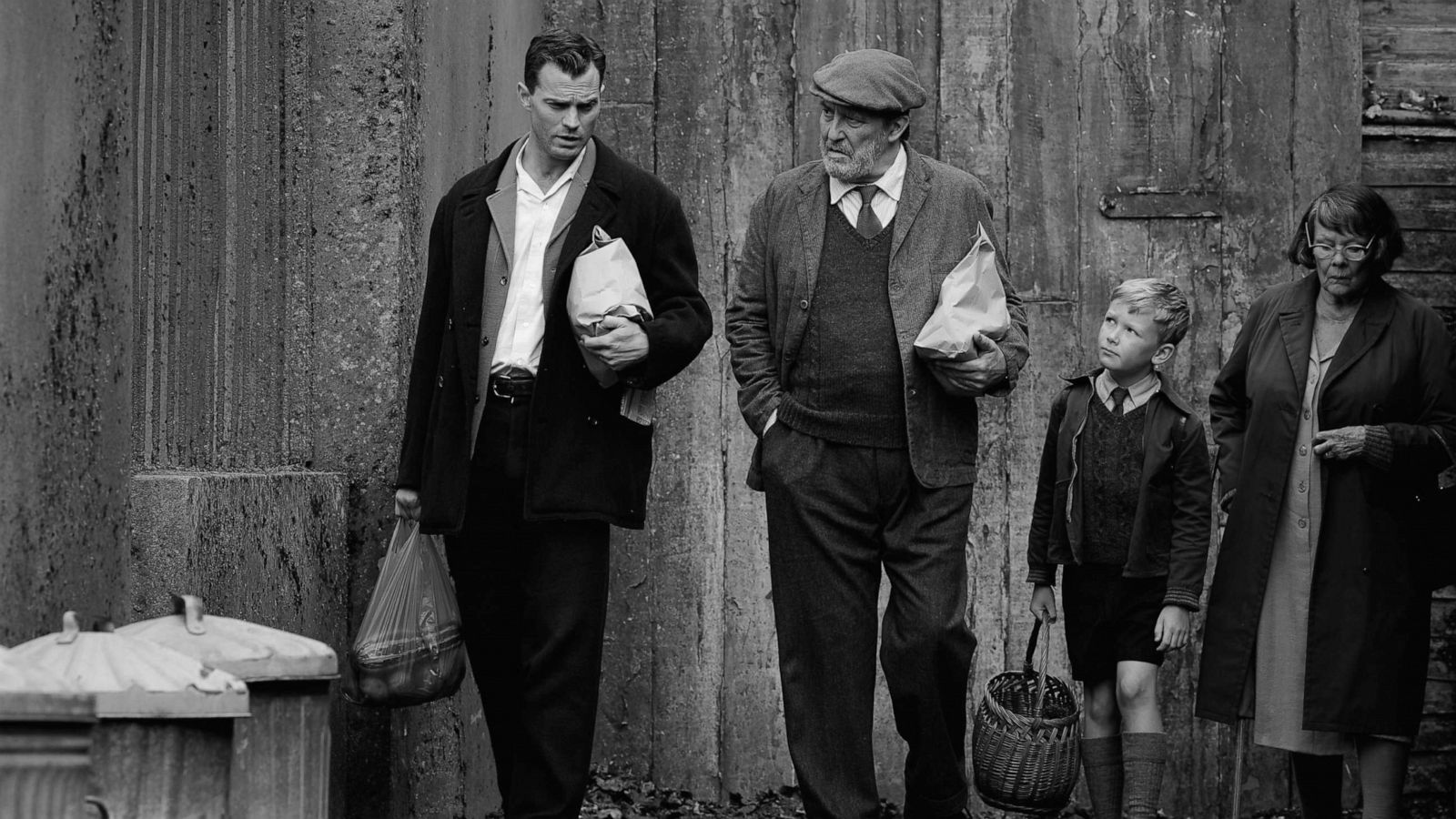 PHOTO: Jamie Dornan, Ciaran Hinds, Jude Hill and Judi Dench are shown in a scene from the movie "Belfast."